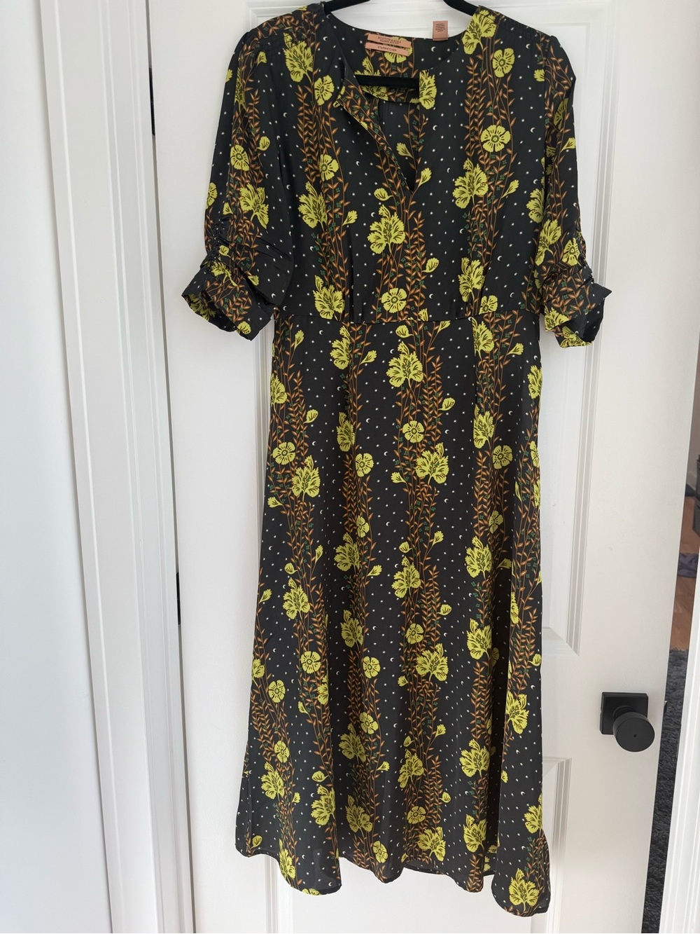Scotch & Soda Black Midi Dress with Lime Floral Print